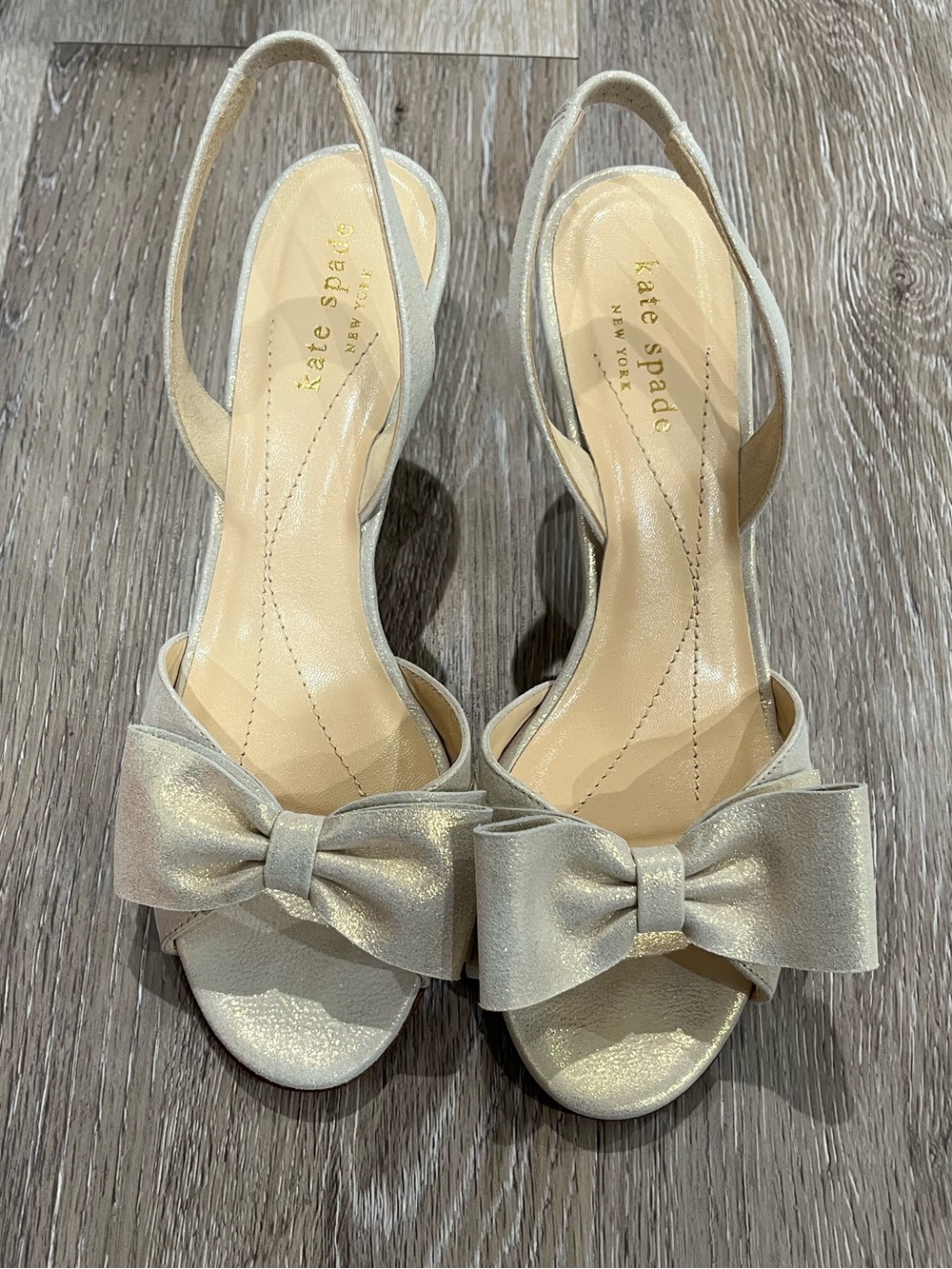 kate spade Metallic Cream Bow Slingback Heels